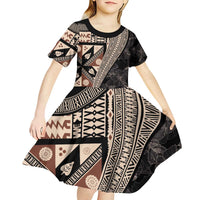 Bula Hibiscus Festival Kid Short Sleeve Dress Fijian Masi Pattern Half Style LT03 - Polynesian Pride