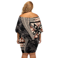 Bula Hibiscus Festival Off Shoulder Short Dress Fijian Masi Pattern Half Style LT03 - Polynesian Pride