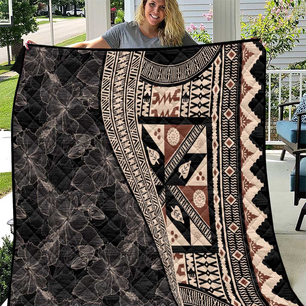 Bula Hibiscus Festival Quilt Fijian Masi Pattern Half Style LT03 Beige - Polynesian Pride