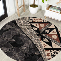Bula Hibiscus Festival Round Carpet Fijian Masi Pattern Half Style LT03 Beige - Polynesian Pride
