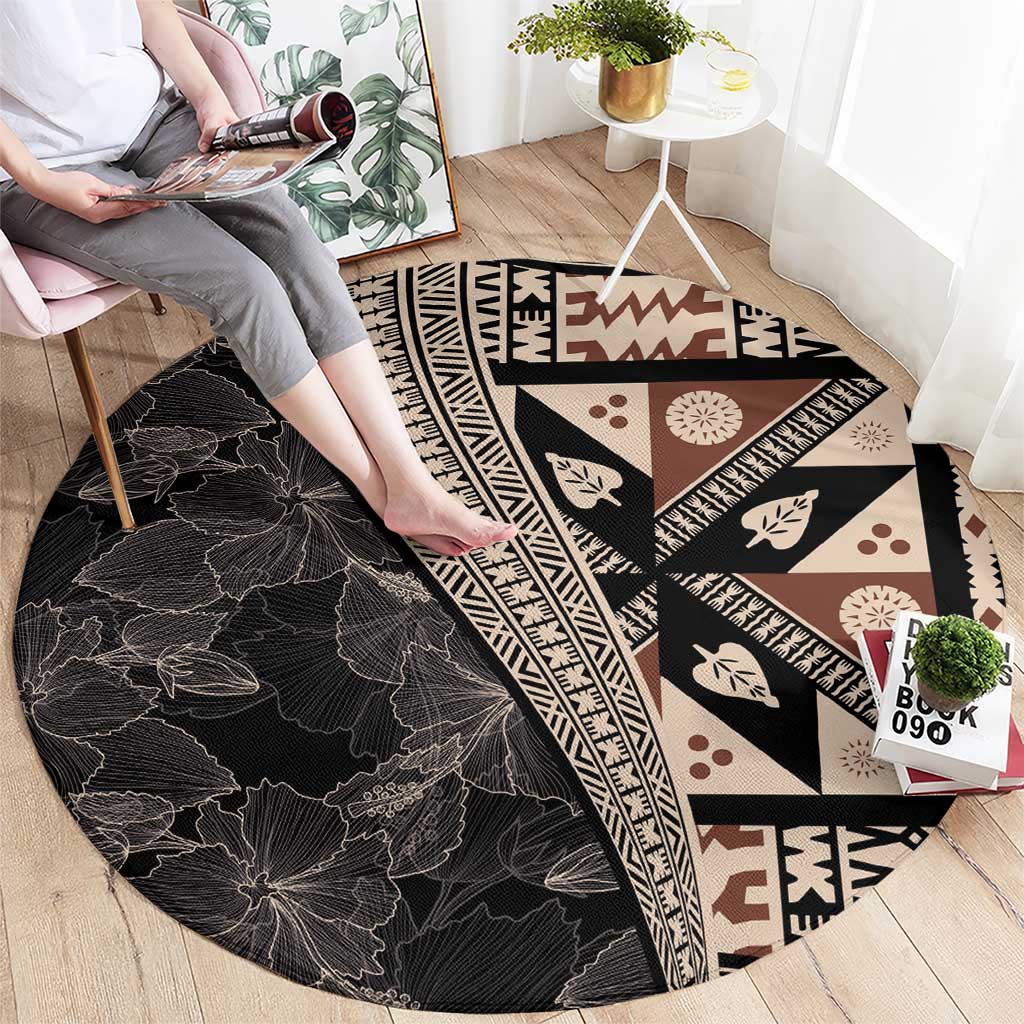 Bula Hibiscus Festival Round Carpet Fijian Masi Pattern Half Style LT03 - Polynesian Pride
