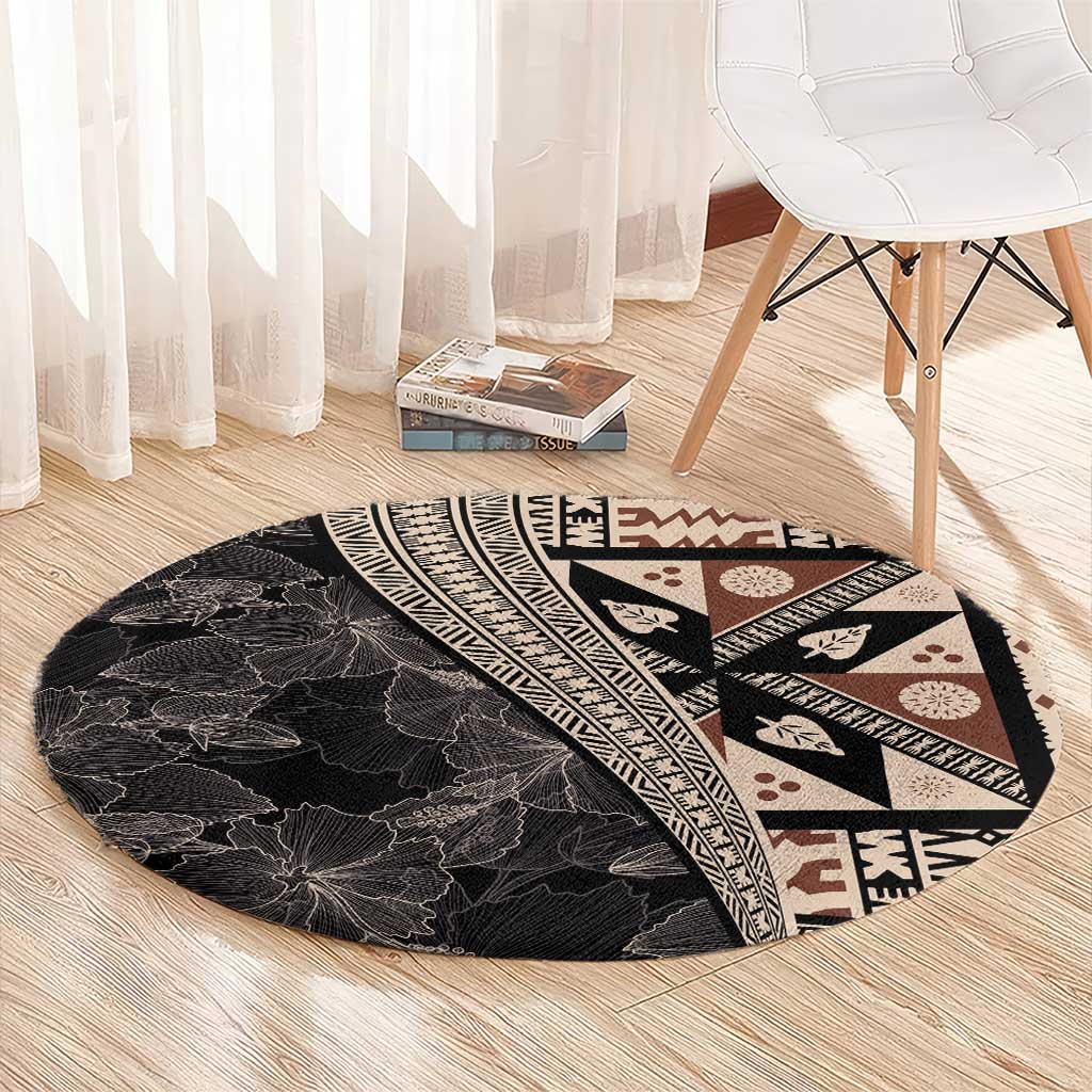 Bula Hibiscus Festival Round Carpet Fijian Masi Pattern Half Style LT03 - Polynesian Pride