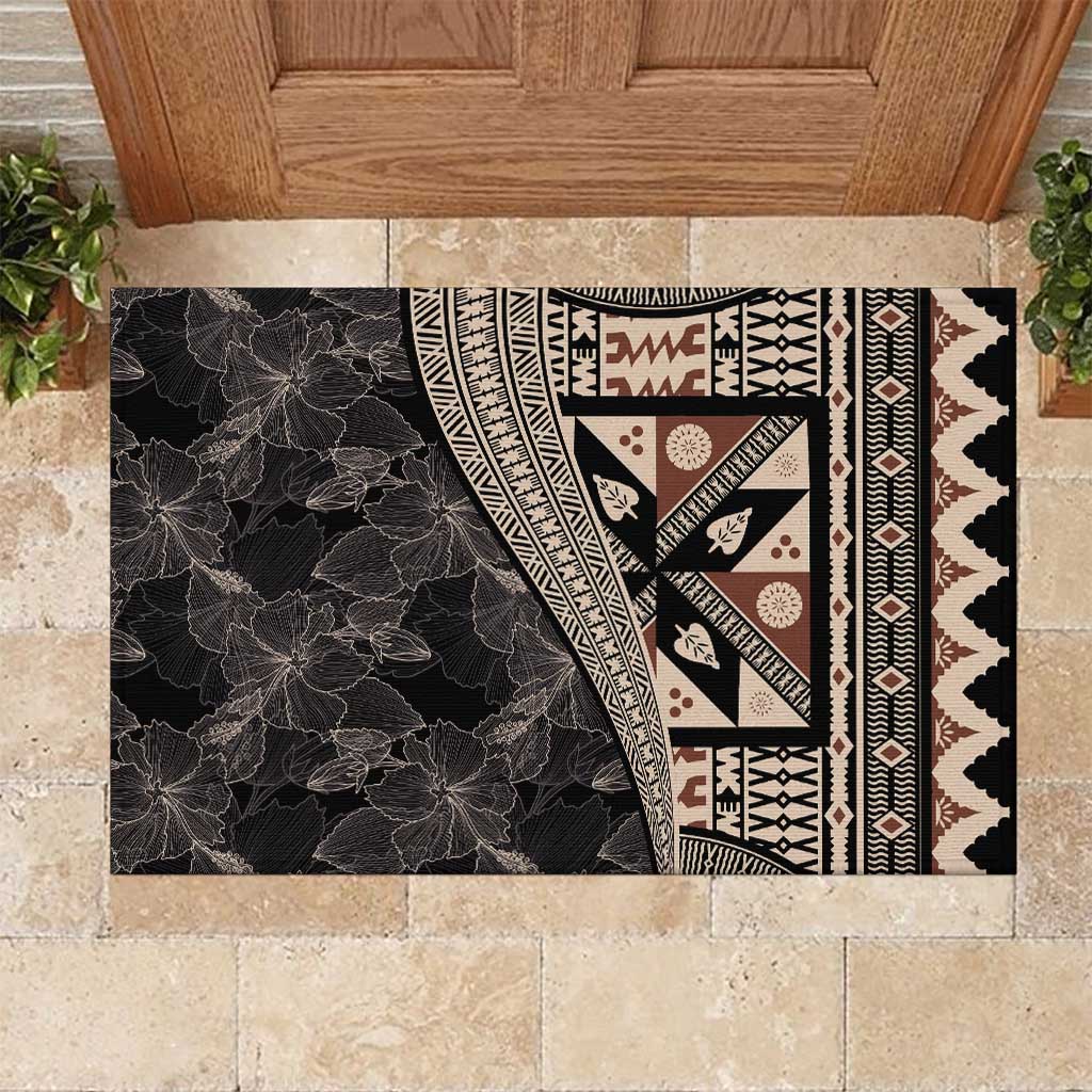 Bula Hibiscus Festival Rubber Doormat Fijian Masi Pattern Half Style LT03 Beige - Polynesian Pride