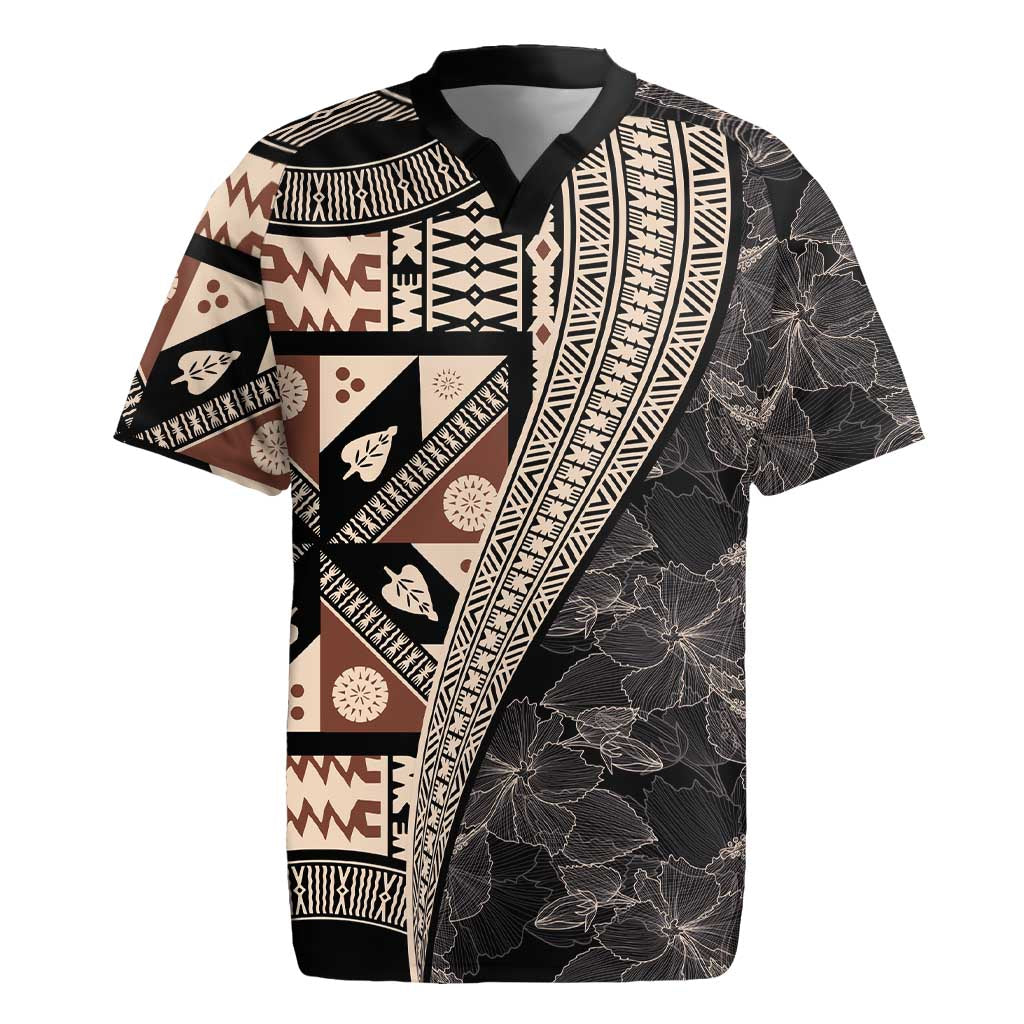 Bula Hibiscus Festival Rugby Jersey Fijian Masi Pattern Half Style LT03 Beige - Polynesian Pride