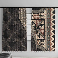 Bula Hibiscus Festival Window Curtain Fijian Masi Pattern Half Style LT03 With Hooks Beige - Polynesian Pride