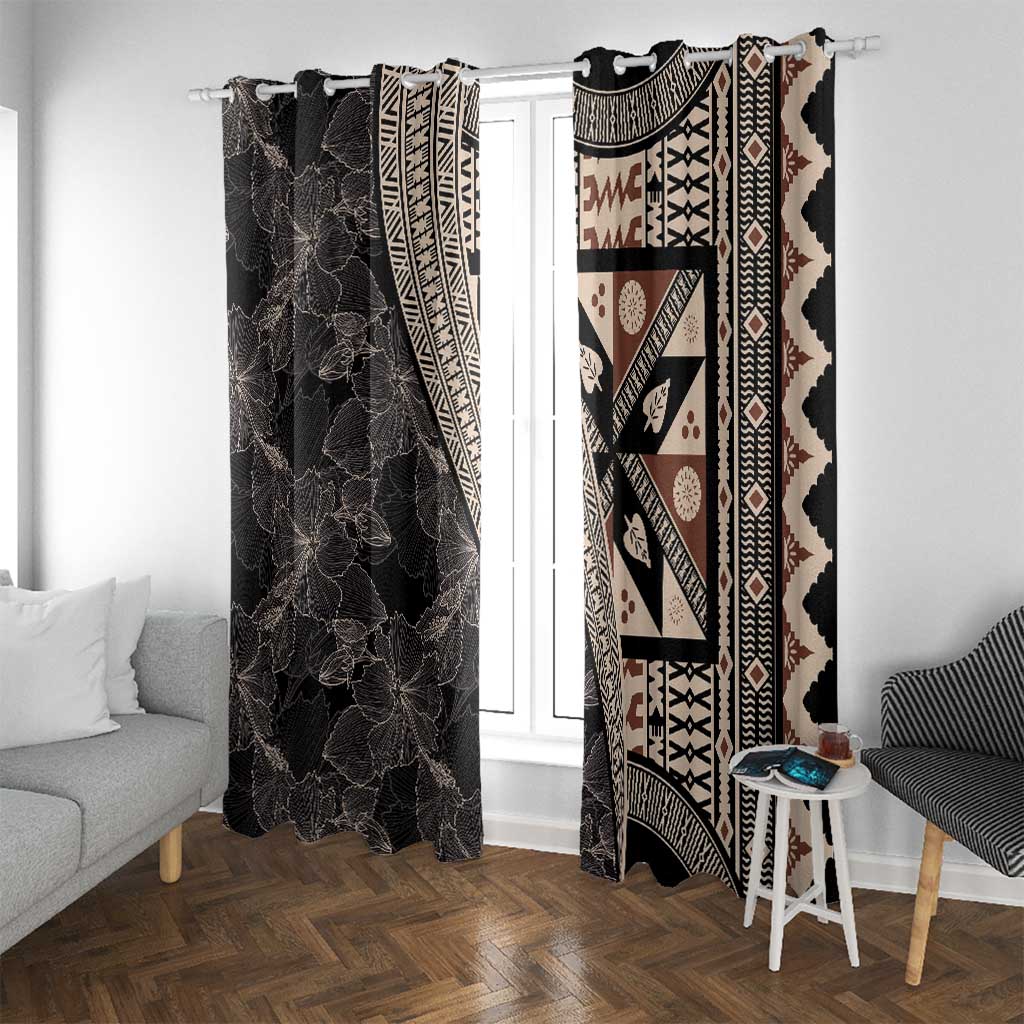 Bula Hibiscus Festival Window Curtain Fijian Masi Pattern Half Style LT03 With Grommets Beige - Polynesian Pride