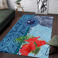 Fiji Day Area Rug Tapa Pattern and Hibiscus Flower LT03 Blue - Polynesian Pride