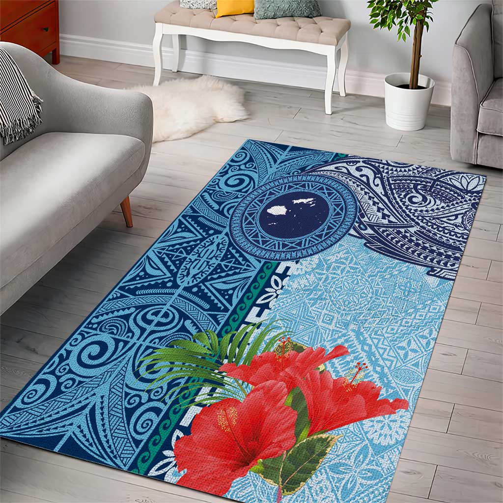 Fiji Day Area Rug Tapa Pattern and Hibiscus Flower LT03 - Polynesian Pride