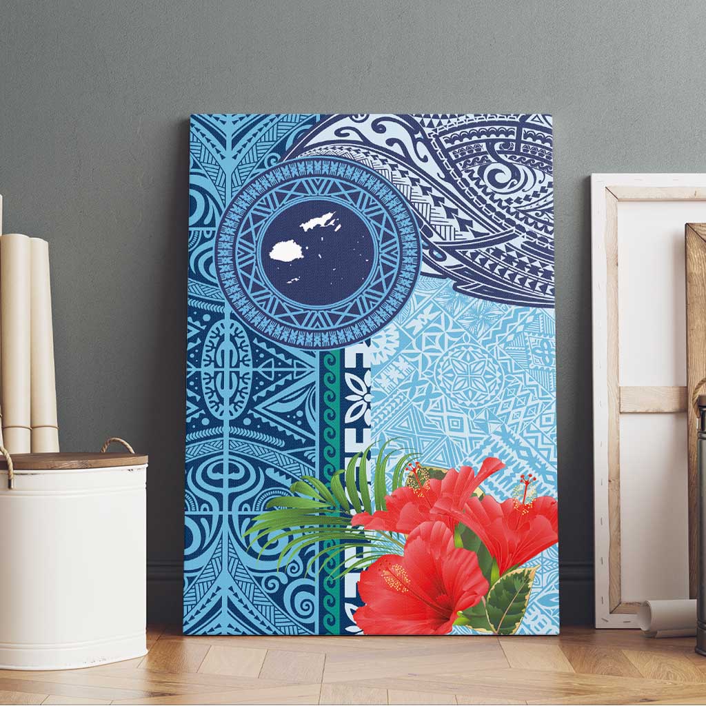 Fiji Day Canvas Wall Art Tapa Pattern and Hibiscus Flower LT03 - Polynesian Pride
