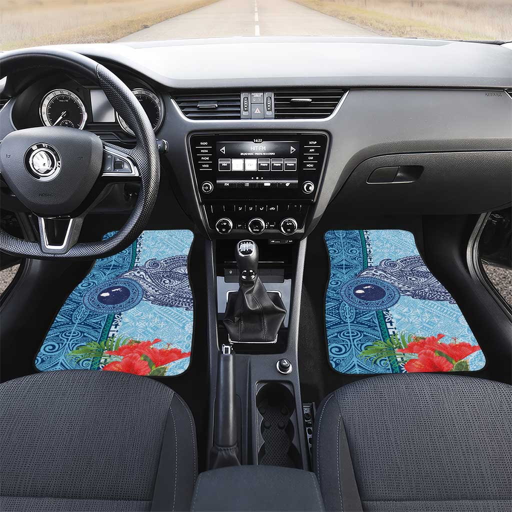Fiji Day Car Mats Tapa Pattern and Hibiscus Flower LT03 Set 2pcs - Front Blue - Polynesian Pride