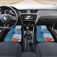 Fiji Day Car Mats Tapa Pattern and Hibiscus Flower LT03 Set 2pcs - Front Blue - Polynesian Pride