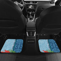 Fiji Day Car Mats Tapa Pattern and Hibiscus Flower LT03 Set 2pcs - Back Blue - Polynesian Pride