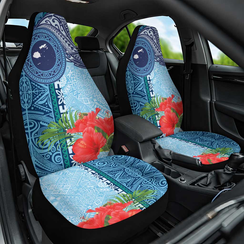 Fiji Day Car Seat Cover Tapa Pattern and Hibiscus Flower LT03 One Size Blue - Polynesian Pride