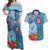 Fiji Day Couples Matching Off Shoulder Maxi Dress and Hawaiian Shirt Tapa Pattern and Hibiscus Flower