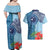 Fiji Day Couples Matching Off Shoulder Maxi Dress and Hawaiian Shirt Tapa Pattern and Hibiscus Flower