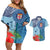 Fiji Day Couples Matching Off Shoulder Short Dress and Hawaiian Shirt Tapa Pattern and Hibiscus Flower