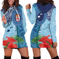 Fiji Day Hoodie Dress Tapa Pattern and Hibiscus Flower LT03 - Polynesian Pride