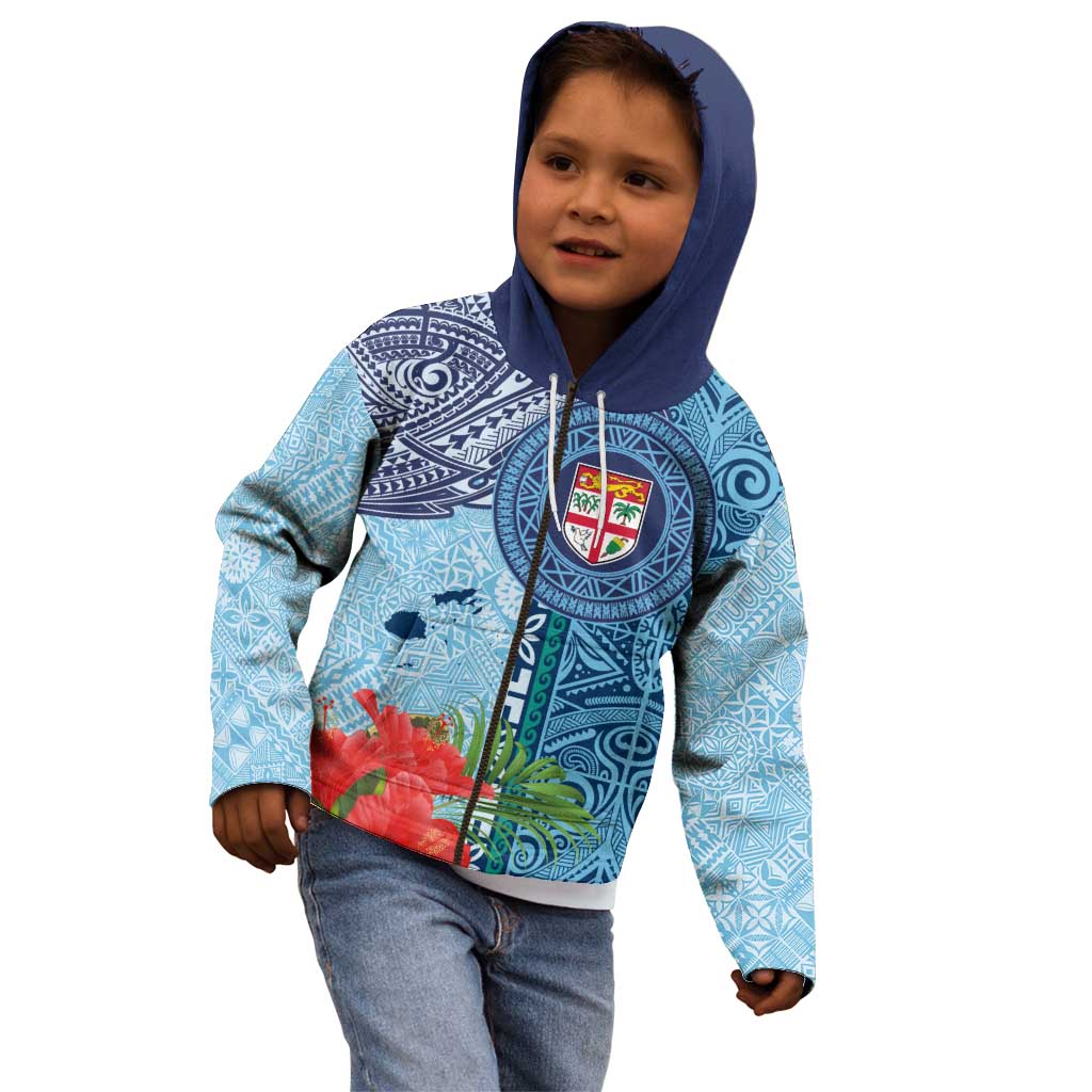 Fiji Day Kid Hoodie Tapa Pattern and Hibiscus Flower LT03 - Polynesian Pride