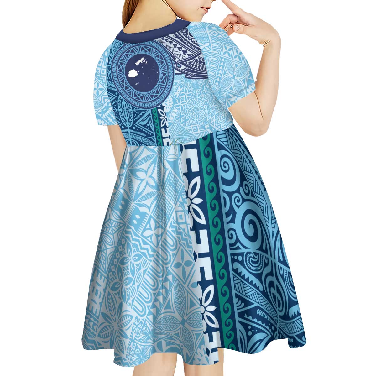 Fiji Day Kid Short Sleeve Dress Tapa Pattern and Hibiscus Flower LT03 - Polynesian Pride