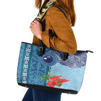 Fiji Day Leather Tote Bag Tapa Pattern and Hibiscus Flower LT03 Blue - Polynesian Pride