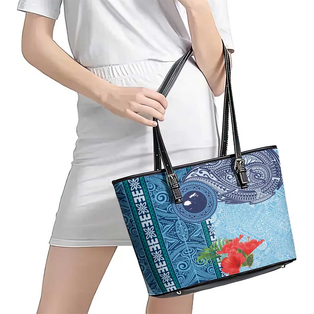 Fiji Day Leather Tote Bag Tapa Pattern and Hibiscus Flower LT03 - Polynesian Pride