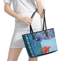 Fiji Day Leather Tote Bag Tapa Pattern and Hibiscus Flower LT03 - Polynesian Pride