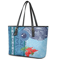 Fiji Day Leather Tote Bag Tapa Pattern and Hibiscus Flower LT03 - Polynesian Pride