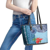 Fiji Day Leather Tote Bag Tapa Pattern and Hibiscus Flower LT03 - Polynesian Pride
