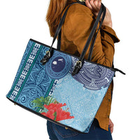 Fiji Day Leather Tote Bag Tapa Pattern and Hibiscus Flower LT03 - Polynesian Pride