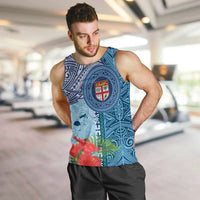 Fiji Day Men Tank Top Tapa Pattern and Hibiscus Flower LT03 Blue - Polynesian Pride