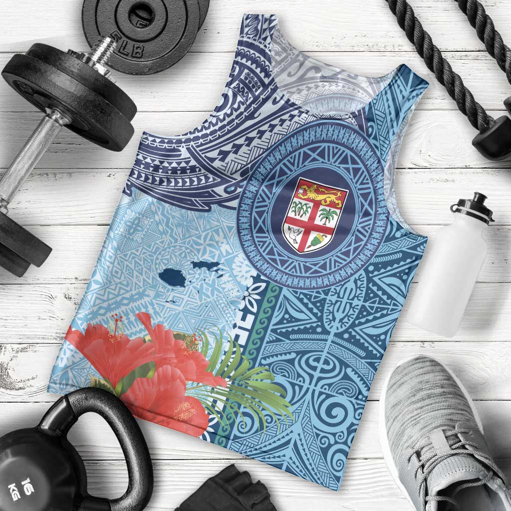 Fiji Day Men Tank Top Tapa Pattern and Hibiscus Flower LT03 - Polynesian Pride