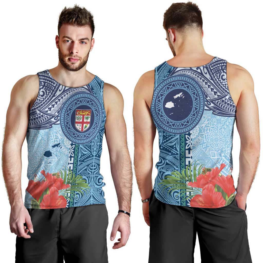 Fiji Day Men Tank Top Tapa Pattern and Hibiscus Flower LT03 - Polynesian Pride