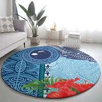 Fiji Day Round Carpet Tapa Pattern and Hibiscus Flower LT03 - Polynesian Pride