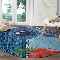 Fiji Day Round Carpet Tapa Pattern and Hibiscus Flower LT03 - Polynesian Pride