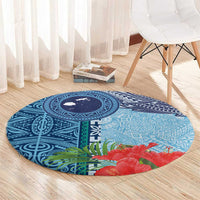 Fiji Day Round Carpet Tapa Pattern and Hibiscus Flower LT03 - Polynesian Pride