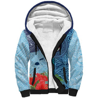Fiji Day Sherpa Hoodie Tapa Pattern and Hibiscus Flower LT03 Unisex Blue - Polynesian Pride