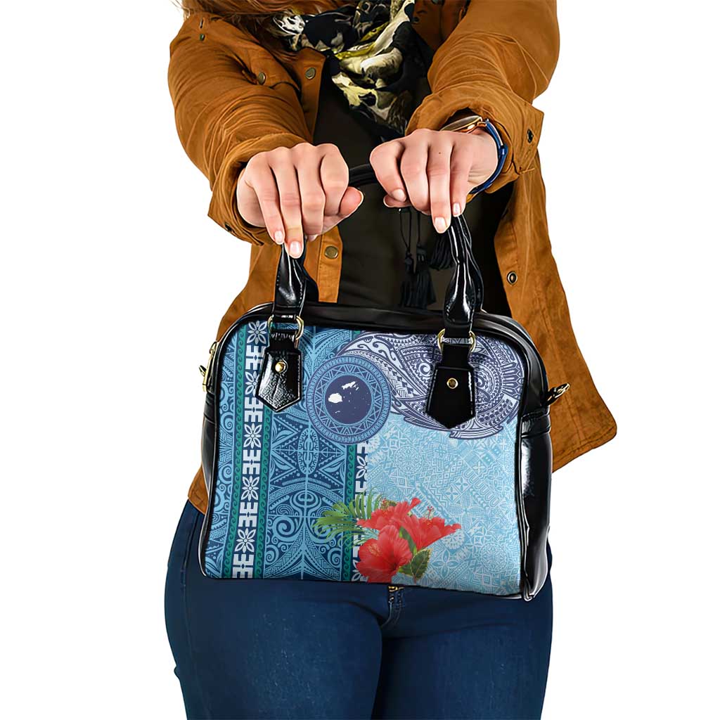 Fiji Day Shoulder Handbag Tapa Pattern and Hibiscus Flower LT03 One Size Blue - Polynesian Pride