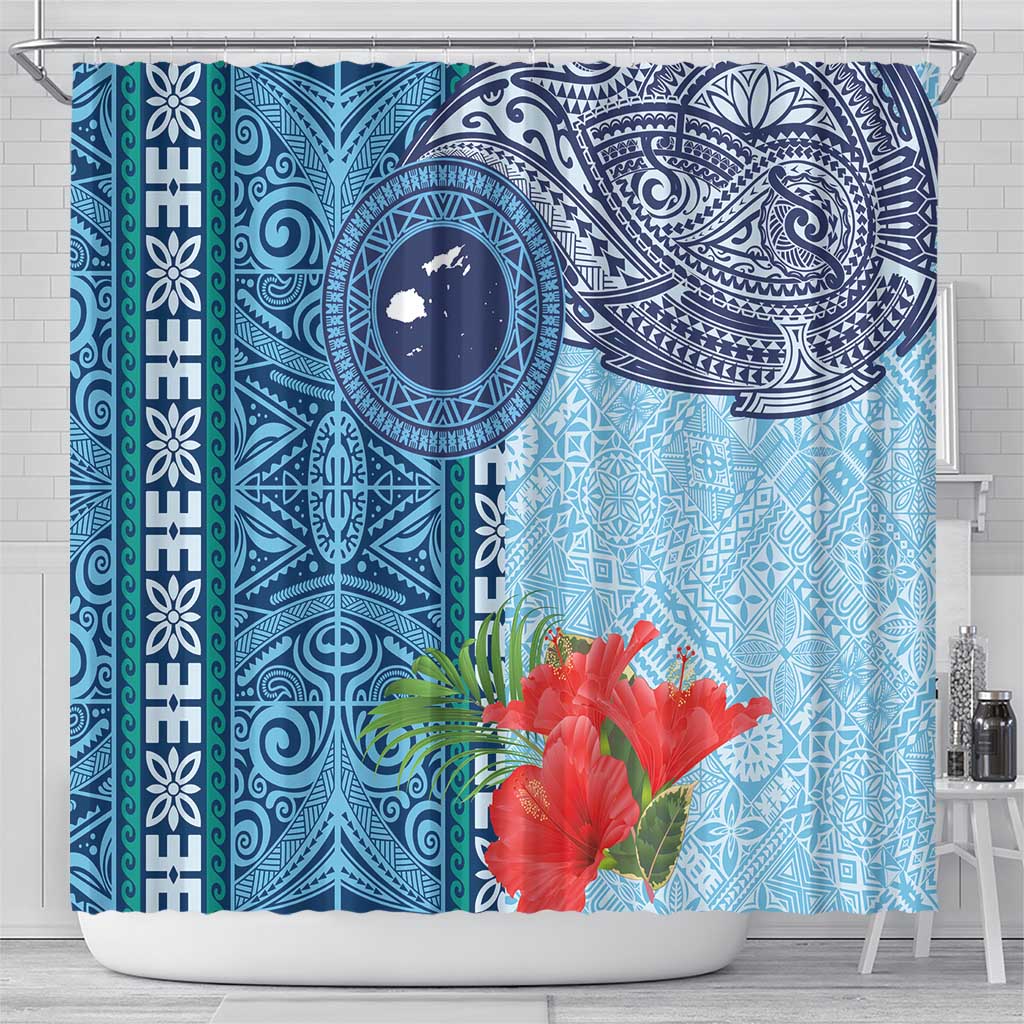 Fiji Day Shower Curtain Tapa Pattern and Hibiscus Flower LT03 - Polynesian Pride