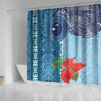 Fiji Day Shower Curtain Tapa Pattern and Hibiscus Flower LT03 - Polynesian Pride