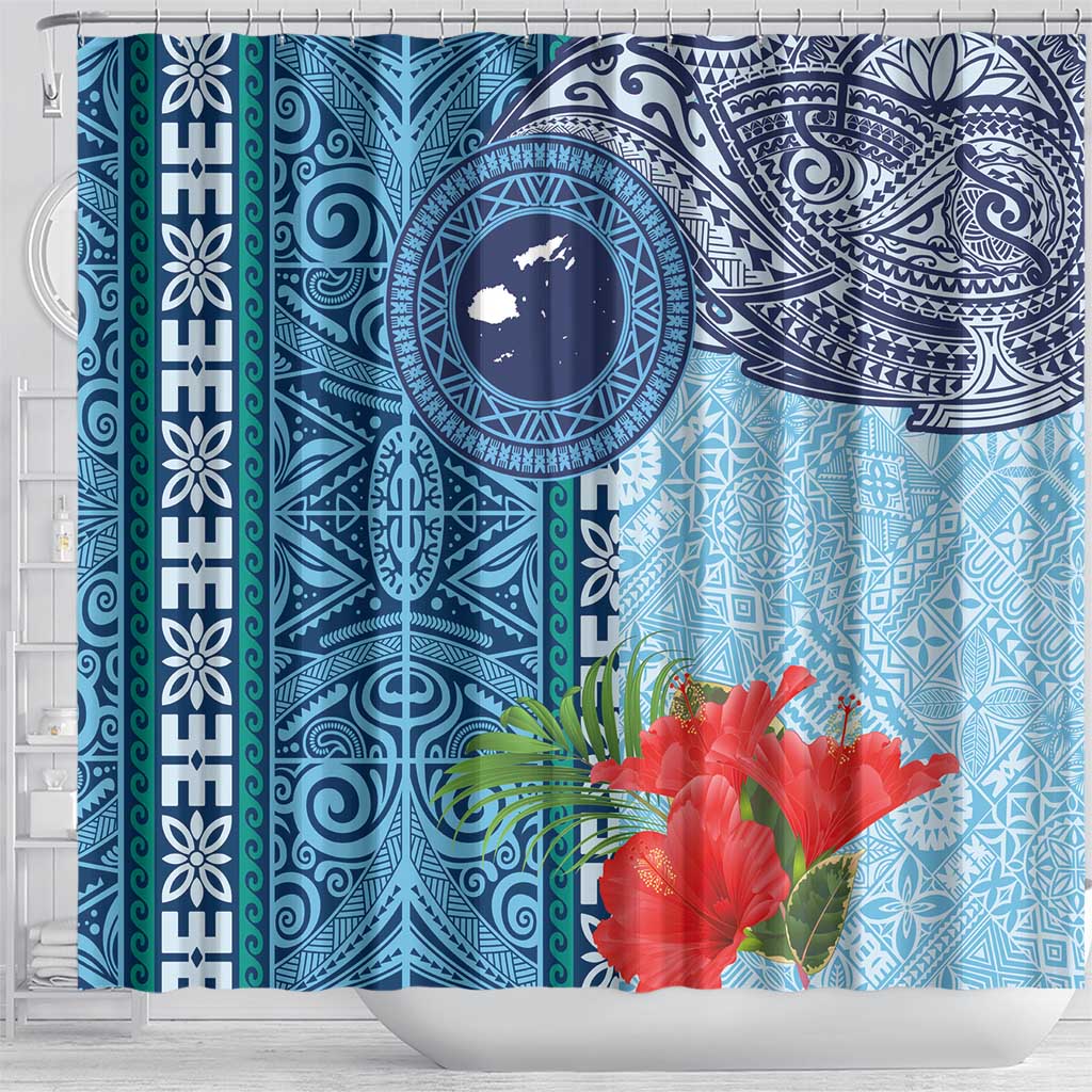 Fiji Day Shower Curtain Tapa Pattern and Hibiscus Flower LT03 - Polynesian Pride