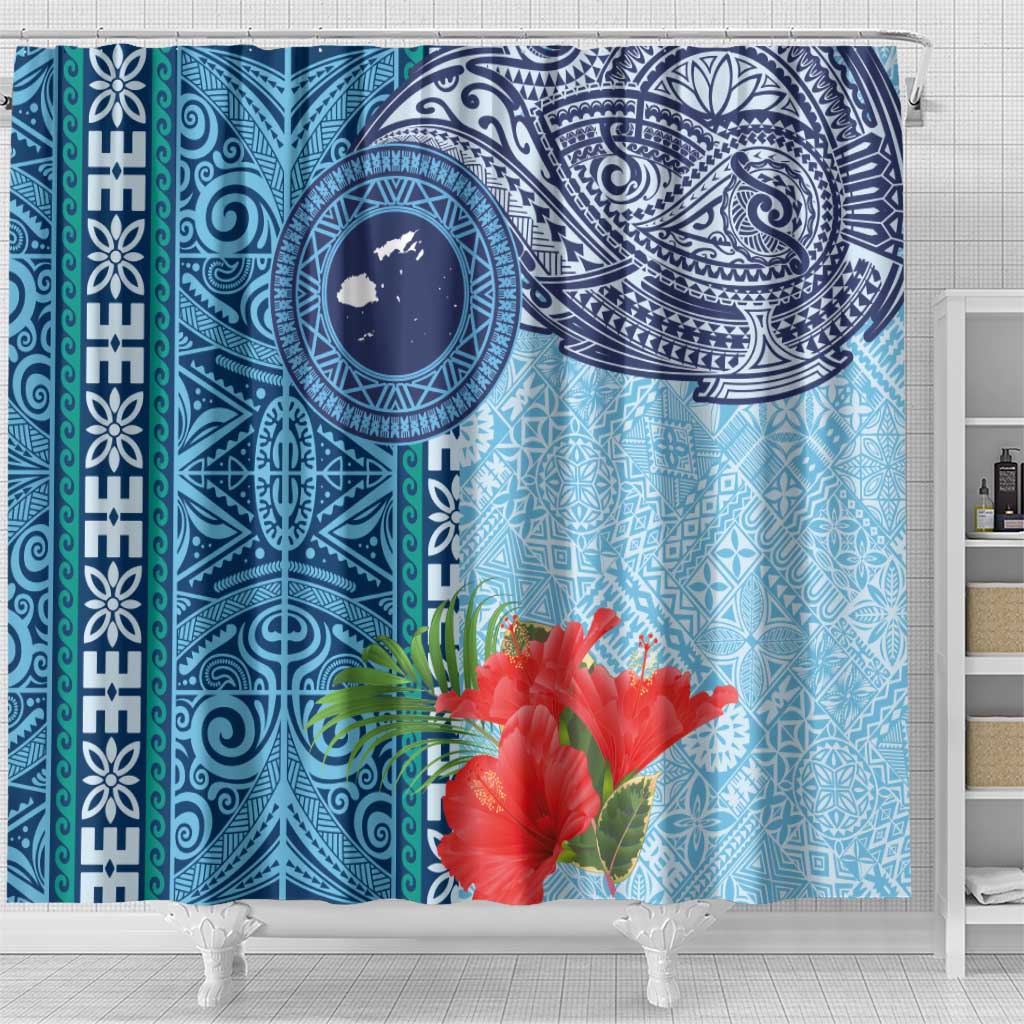 Fiji Day Shower Curtain Tapa Pattern and Hibiscus Flower LT03 - Polynesian Pride