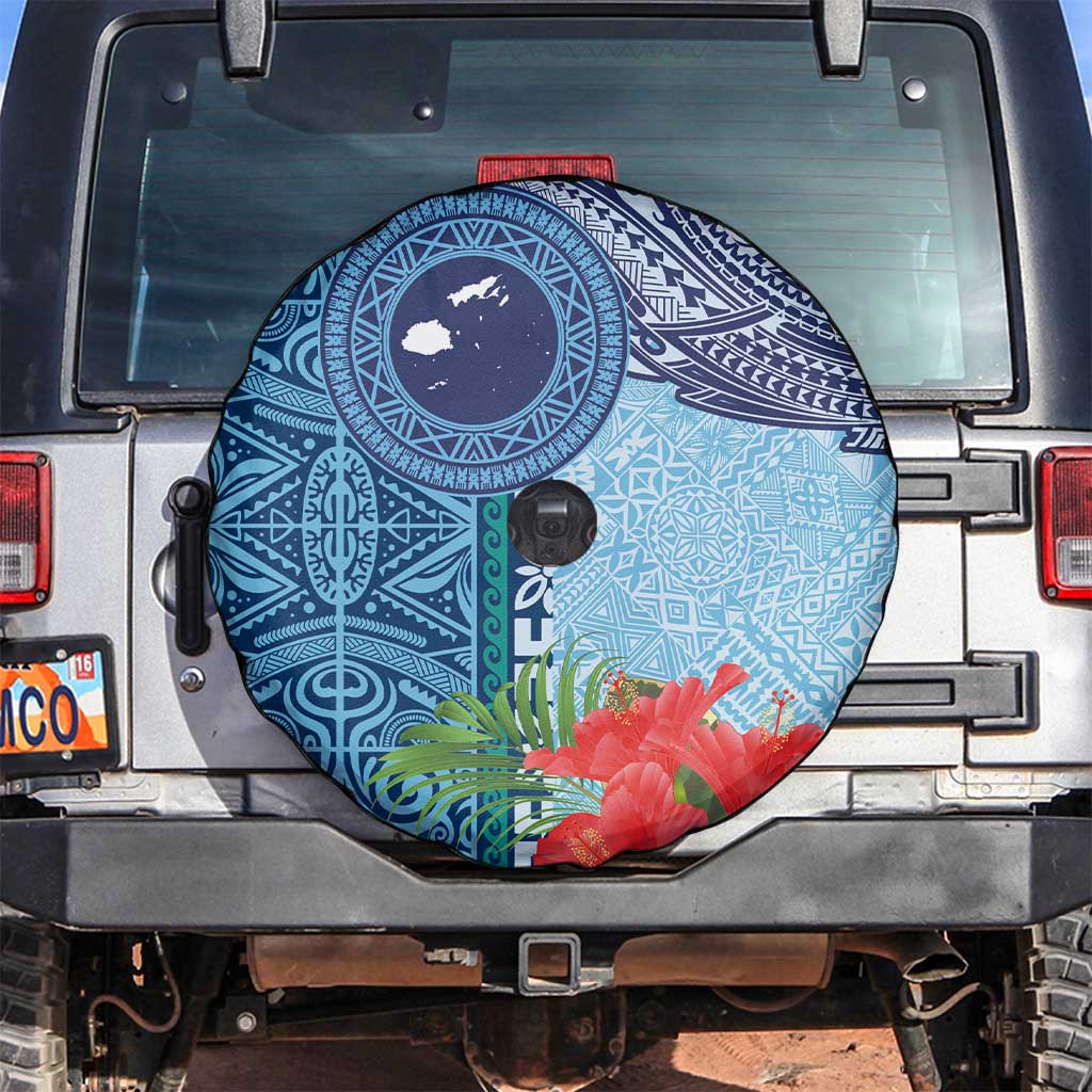 Fiji Day Spare Tire Cover Tapa Pattern and Hibiscus Flower