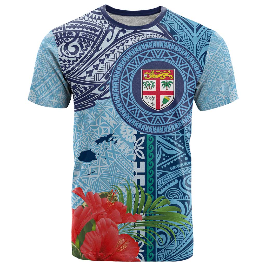 Fiji Day T Shirt Tapa Pattern and Hibiscus Flower