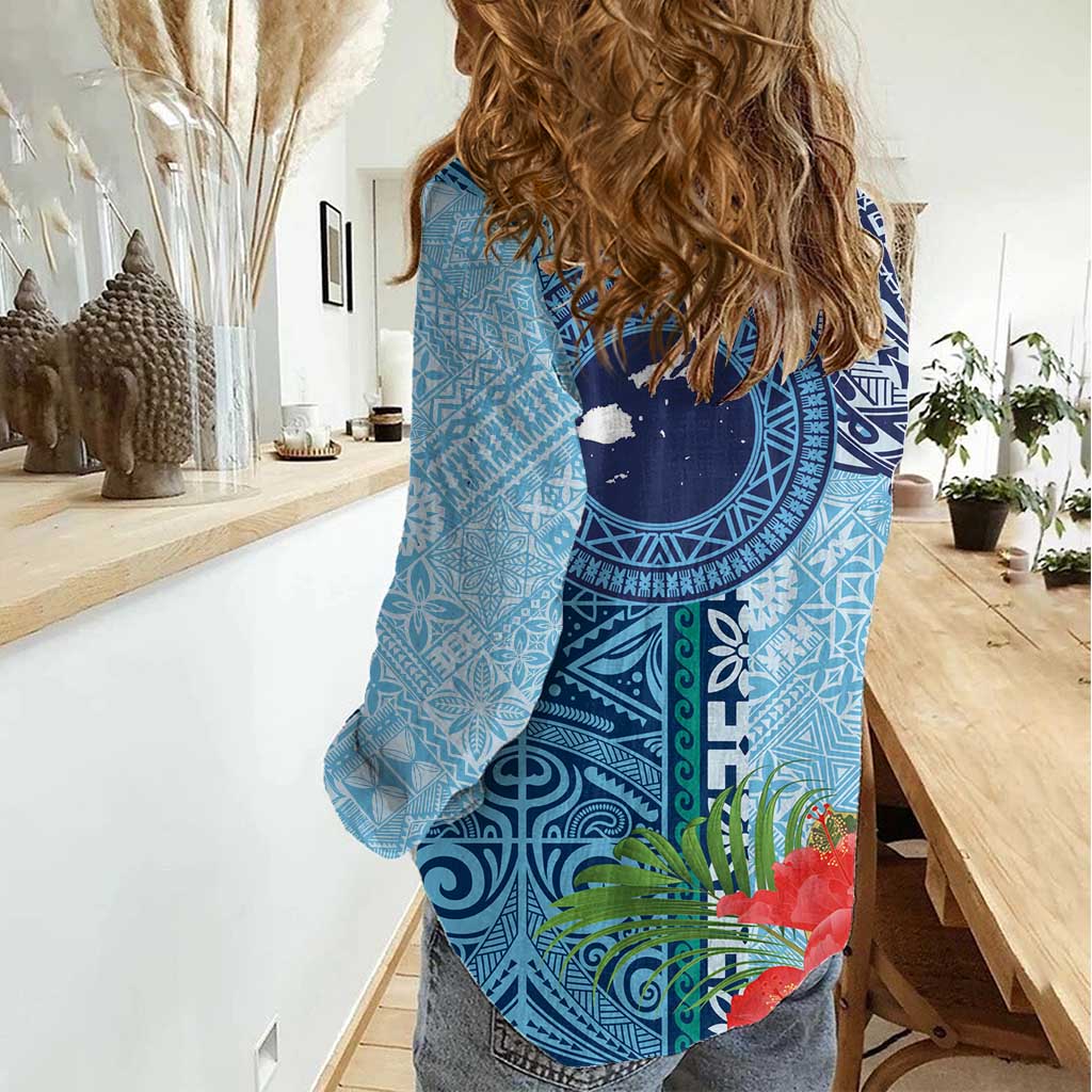 Fiji Day Women Casual Shirt Tapa Pattern and Hibiscus Flower LT03 - Polynesian Pride