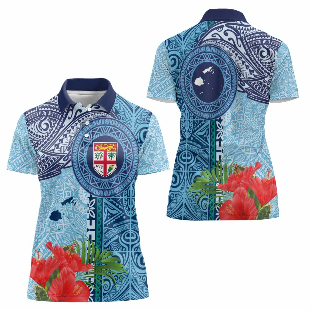 Fiji Day Women Polo Shirt Tapa Pattern and Hibiscus Flower LT03 - Polynesian Pride