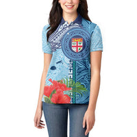 Fiji Day Women Polo Shirt Tapa Pattern and Hibiscus Flower LT03 - Polynesian Pride