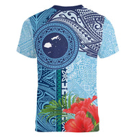 Fiji Day Women V-Neck T-Shirt Tapa Pattern and Hibiscus Flower LT03 - Polynesian Pride