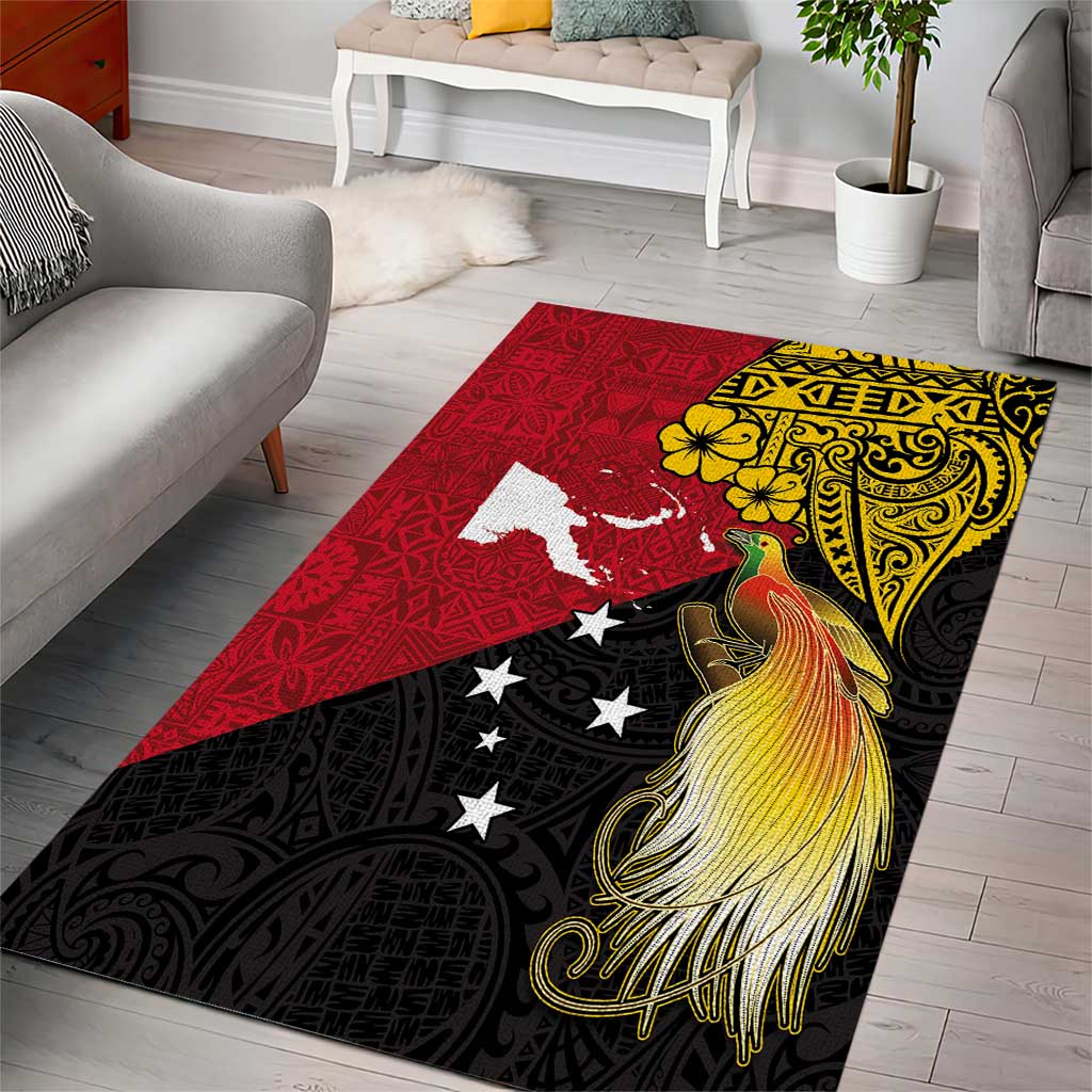 Papua New Guinea Independence Day Area Rug Bird-of-Paradise with Map and Polynesian Pattern LT03 - Polynesian Pride