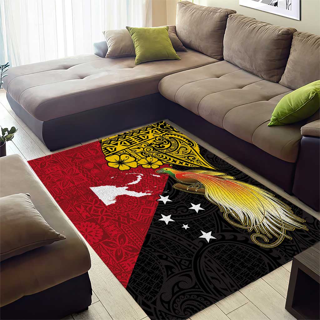 Papua New Guinea Independence Day Area Rug Bird-of-Paradise with Map and Polynesian Pattern LT03 - Polynesian Pride
