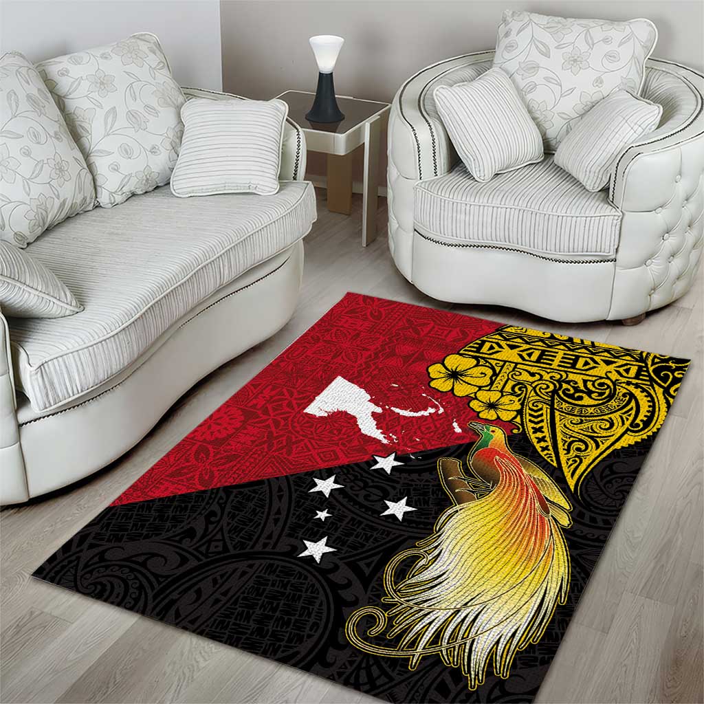 Papua New Guinea Independence Day Area Rug Bird-of-Paradise with Map and Polynesian Pattern LT03 - Polynesian Pride